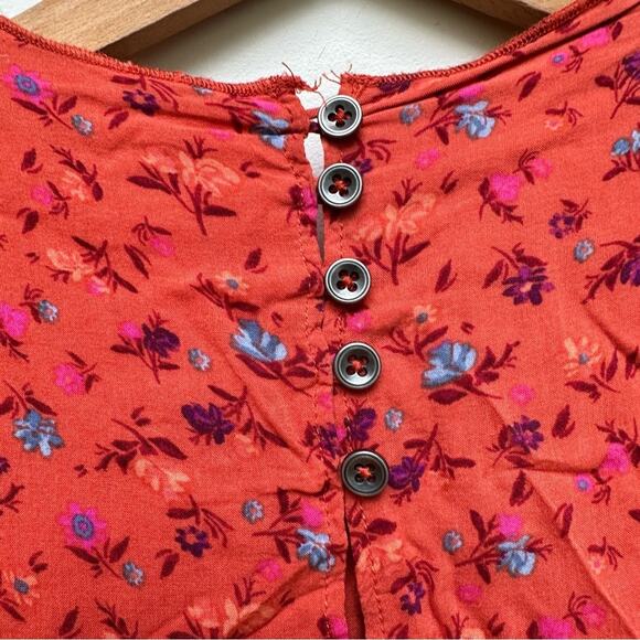Free People Orange Floral Long Sleeve Cropped Top Medium - Picture 5 of 6